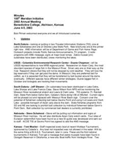 Minutes 100th Meridian Initiative 2003 Annual Meeting Benedictine College, Atchison, Kansas June 4-5, 2003 Bob Pitman welcomed everyone and we all introduced ourselves.