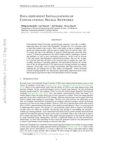 Published as a conference paper at ICLRDATA - DEPENDENT I NITIALIZATIONS OF C ONVOLUTIONAL N EURAL N ETWORKS  arXiv:1511.06856v3 [cs.CV] 22 Sep 2016