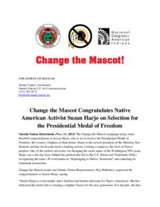 FOR IMMEDIATE RELEASE Media Contact: Joel Barkin Oneida Nation V.P. for Communications[removed]removed]