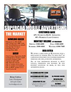 SUPERCAB MOBILE ADVERTISING Customer Base THE MARKET  60% Students/BGSU Affiliates