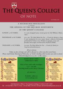 THE QUEEN’S COLLEGE OF NOTE OCTOBER 2011 a michaelmas miscellany to celebrate