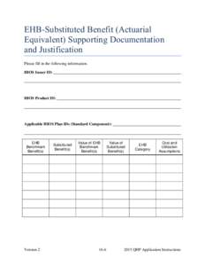 2015 QHP Application Instructions—EHB-Substituted Benefit (Actuarial Equivalent) Supporting Documentation and Justification