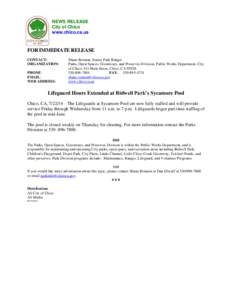 NEWS RELEASE City of Chico www.chico.ca.us FOR IMMEDIATE RELEASE CONTACT: