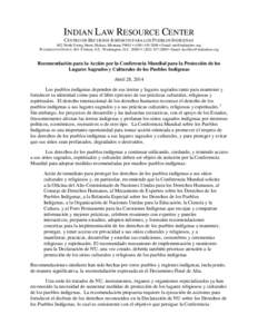 INDIAN LAW RESOURCE CENTER CENTRO DE RECURSOS JURÍDICOS PARA LOS PUEBLOS INDÍGENAS 602 North Ewing Street, Helena, Montana 59601 • ([removed] • Email: [removed] WASHINGTON OFFICE: 601 E Street, S.E., Was