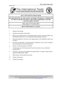 IT/AC-SMTA-MLS[removed]October 2012 Item 2 of the Draft Provisional Agenda FOURTH MEETING OF THE AD HOC ADVISORY TECHNICAL COMMITTEE ON THE STANDARD MATERIAL TRANSFER AGREEMENT AND THE