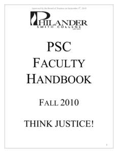 Approved by the Board of Trustees on September 9th, 2010  PSC FACULTY HANDBOOK FALL 2010