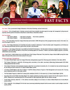 FAST FACTS  COLLEGE OF BUSINESS Our Vision: To be a preeminent College of Business in the areas of teaching, research and service. Our Mission: To be a thought leader in business research and to teach students innovative