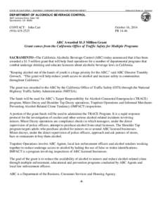 STATE OF CALIFORNIA — BUSINESS, CONSUMER SERVICES AND HOUSING AGENCY  Edmund G. Brown Jr., Governor DEPARTMENT OF ALCOHOLIC BEVERAGE CONTROL 3927 Lennane Drive, Suite 100