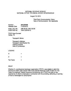 INTERNAL REVENUE SERVICE NATIONAL OFFICE TECHNICAL ADVICE MEMORANDUM August 15, 2013 Third Party Communication: None Date of Communication: Not Applicable Number: