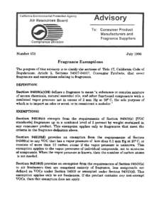 Enforcement Advisory: [removed]Advisory #131 Fragrance Exemptions