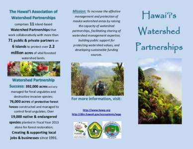 Mission: To increase the effective comprises 11 island-based Watershed Partnerships that work collaboratively with more than