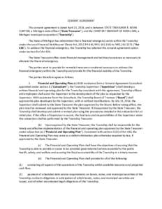 CONSENT AGREEMENT This consent agreement is dated April 21, 2014, and is between STATE TREASURER R. KEVIN CLINTON, a Michigan state officer (“State Treasurer”), and the CHARTER TOWNSHIP OF ROYAL OAK, a Michigan munic