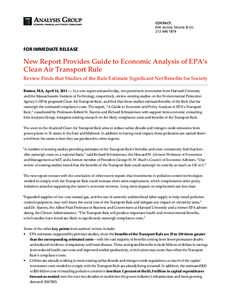 New Report Provides Guide to Economic Analysis of EPA’s Clean Air Transport Rule Review Finds that Studies of the Rule Estimate Significant Net Benefits for Society