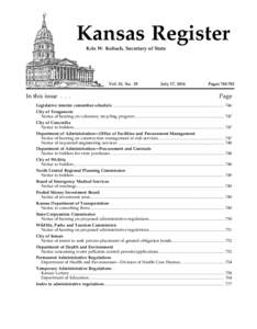 Kansas Register Kris W. Kobach, Secretary of State Vol. 33, No. 29  In this issue . . .