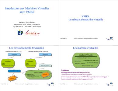 Introduction aux Machines Virtuelles avec VMKit VMKit un substrat de machine virtuelle Ingénieur : Harris Bakiras, Responsables : Gaël Thomas, Gilles Müller