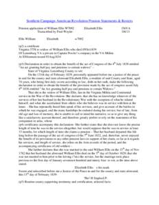 Southern Campaign American Revolution Pension Statements & Rosters Pension application of William Ellis W7092 Transcribed by Fred Weyler Ellis William  Elizabeth