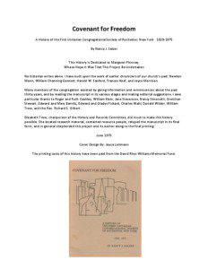 Covenant for Freedom A History of the First Unitarian Congregational Society of Rochester, New York[removed]By Nancy J. Salzer