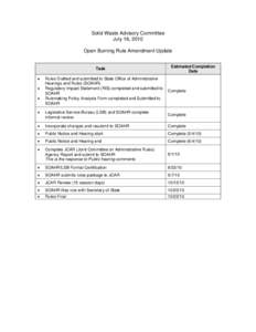 Open Burning Rule Amendment Timeline