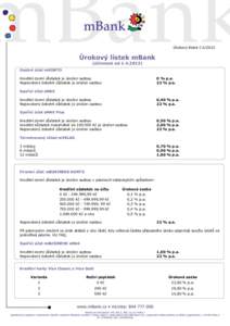 Úrokový lístek č.4/2013  Úrokový lístek mBank (účinnost odOsobní účet mKONTO
