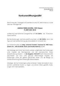 Aktenzeichen bitte immer anführen  05 KOON 20  Konkurseröffnungsedikt