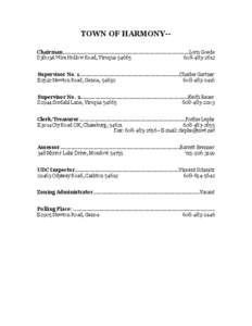 TOWN OF HARMONY-Chairman...............................................................................................Lorn Goede S3803A Wire Hollow Road, Viroqua[removed]2612 Supervisor No. 1......................