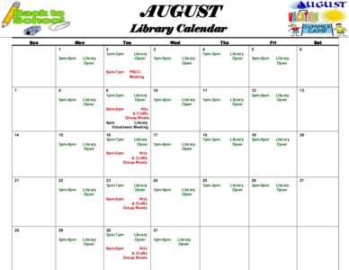 November AUGUST Gym Calendar Library Calendar Sun