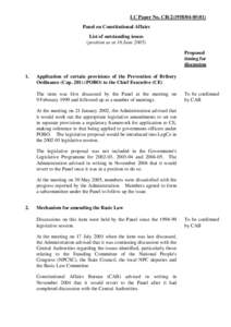 LC Paper No. CB[removed]) Panel on Constitutional Affairs List of outstanding issues (position as at 16 June[removed]Proposed timing for