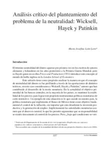 Análisis crítico del planteamiento del problema de la neutralidad: Wicksell, Hayek y Patinkin