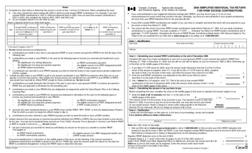 Notes 2. Complete the chart below to determine the amount to enter on line 1 of Area 2 of this form. When completing the chart: z only enter consecutive years ending with 2003 in which you had unused RRSP contributions. 