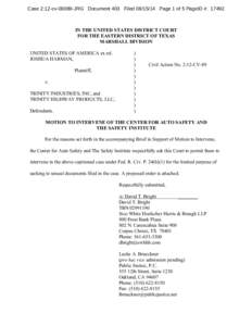 Case 2:12-cv[removed]JRG Document 403 Filed[removed]Page 1 of 5 PageID #: [removed]IN THE UNITED STATES DISTRICT COURT FOR THE EASTERN DISTRICT OF TEXAS MARSHALL DIVISION UNITED STATES OF AMERICA ex rel.