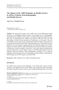 Demography:675–697 DOIs13524The Impact of the AIDS Pandemic on Health Services in Africa: Evidence from Demographic and Health Surveys