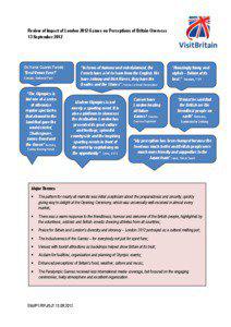 Review of Impact of London 2012 Games on Perceptions of Britain Overseas 13 September 2012