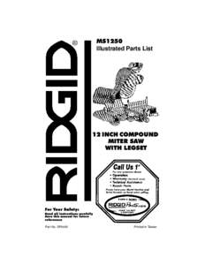 MS1250  Illustrated Parts List 12 INCH COMPOUND MITER SAW