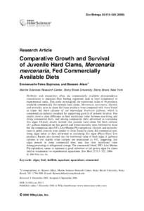 Zoo Biology 25:513–[removed]Research Article Comparative Growth and Survival of Juvenile Hard Clams, Mercenaria