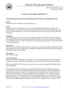 Clinton Presidential Library 1200 President Clinton Avenue Little Rock, AR[removed]Inventory for FOIA Request[removed]F AV