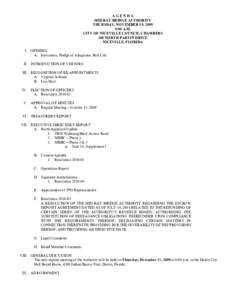 AGENDA MID-BAY BRIDGE AUTHORITY THURSDAY, NOVEMBER 19, 2009 9:00 A.M. CITY OF NICEVILLE COUNCIL CHAMBERS 208 NORTH PARTIN DRIVE