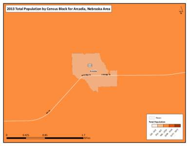 ´  2013 Total Population by Census Block for Arcadia, Nebraska Area 1112