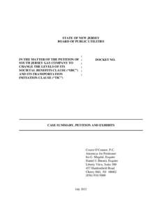 STATE OF NEW JERSEY BOARD OF PUBLIC UTILITIES IN THE MATTER OF THE PETITION OF SOUTH JERSEY GAS COMPANY TO CHANGE THE LEVELS OF ITS