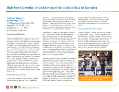 High-Speed Identification and Sorting of Plastic Resin Flake for Recycling