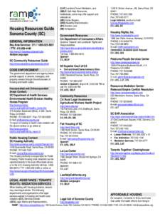 Housing Resources Guide Sonoma County (SC) GENERAL INFORMATION Bay Area Services: TTY: http://www.211bayarea.org/search.php