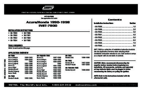 INSTALLATION INSTRUCTIONS FOR PART INST-7800 APPLICATIONS See application list inside Contents