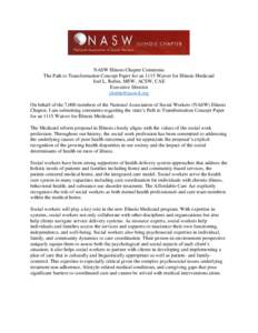 NASW Illinois Chapter Comments The Path to Transformation Concept Paper for an 1115 Waiver for Illinois Medicaid Joel L. Rubin, MSW, ACSW, CAE Executive Director [removed] On behalf of the 7,000 members of the N