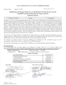 Board agenda item for March 12, 2014: Ratification of Change Order No. 4 with McDade-Woodcok for the Foothills Treatment Plant HVAC Improvements