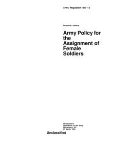 Army Regulation 600–13  Personnel—General Army Policy for the