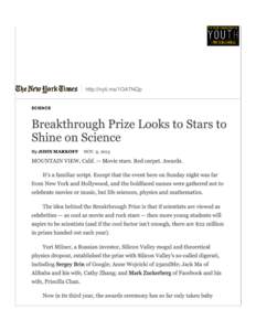 Breakthrough Prize Looks to Stars to Shine on Science - The New York Times