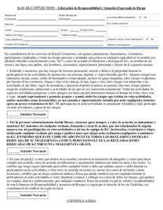 KAYAK CONNECTION – Liberación de Responsabilidad y Asunción Expresada de Riesgo Nombre del Primer Nombre del  Participante ______________________