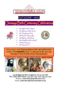 Vedanta / Hindu saints / Malayali people / Chinmaya Mission / Chinmayananda / Bhagavad Gita / Gita Dhyanam / Vivekachudamani / Bhakti / Hinduism / Religion / Hindu texts