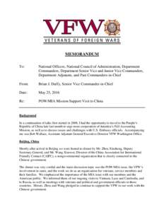 MEMORANDUM To: National Officers, National Council of Administration, Department Commanders, Department Senior Vice and Junior Vice Commanders, Department Adjutants, and Past Commanders-in-Chief