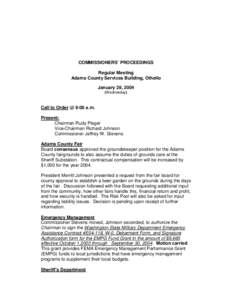 COMMISSIONERS’ PROCEEDINGS Regular Meeting Adams County Services Building, Othello January 28, 2004 (Wednesday)