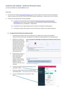 Leeds for Life website: Guide for Personal Tutors (we welcome feedback via: ) Overview 1.